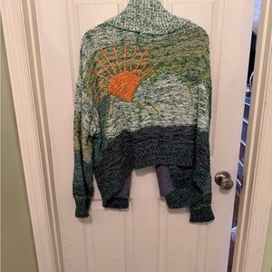 Pilcro Green and Orange Cardigan  Sweater